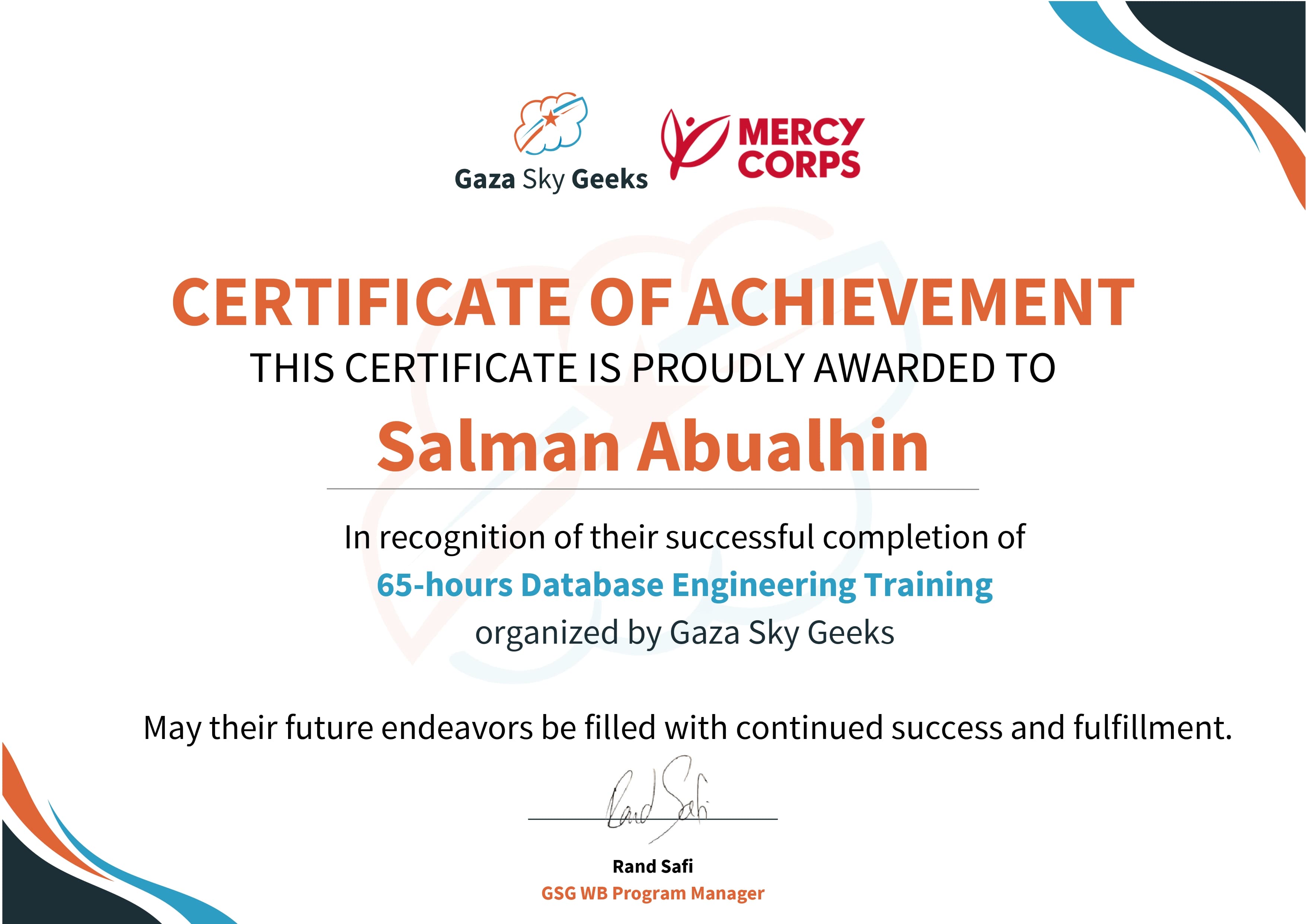 Database Engineering Training Certificate